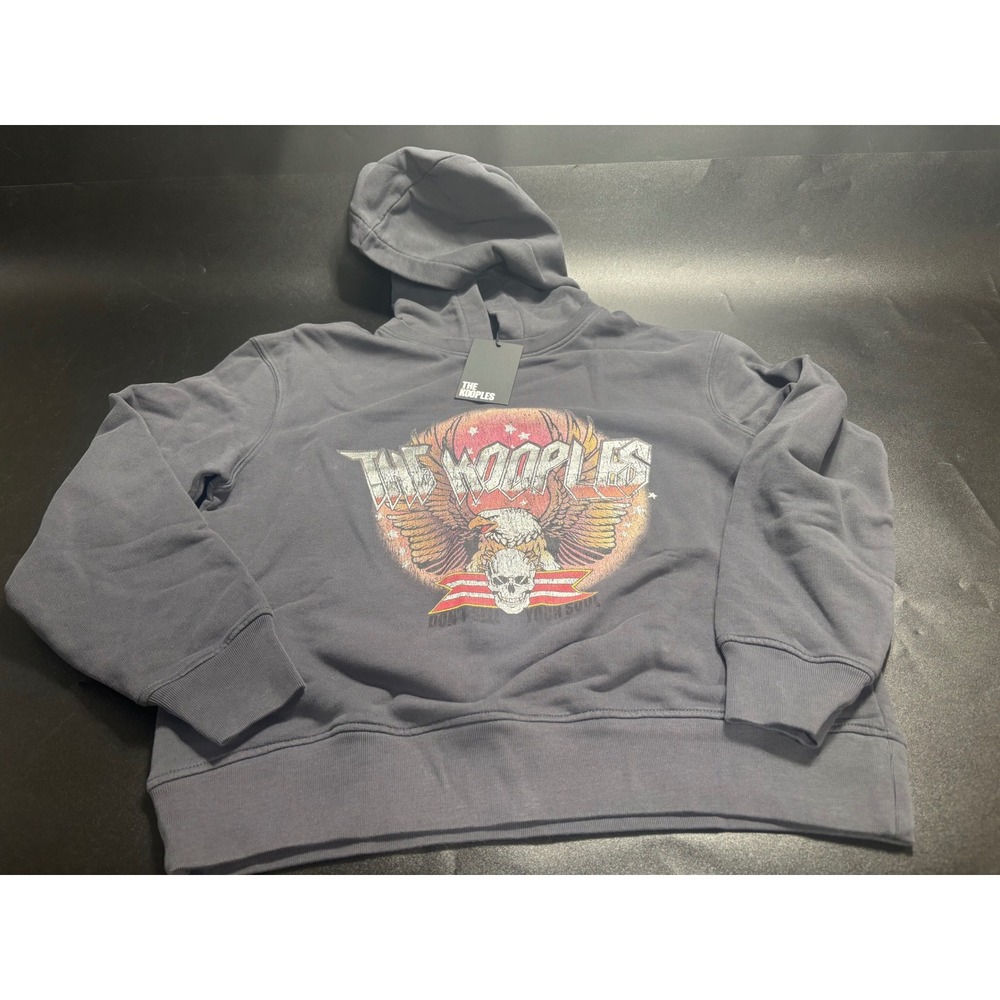 The Kooples Skull Eagle Graphic Hoodie Sweatshirt Charcoal Gray Cotton Sz 0 $245